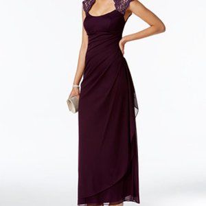 X by Xscape Stand-Collar Illusion Back Gown - Plum Purple Color